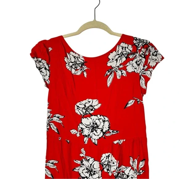 Free People Rita Tiered Midi Dress Red Floral Ruffle Sleeveless Boho Size XS - Picture 3 of 11